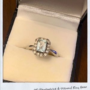 Genuine Aquamarine & Diamond Ring 10k white gold